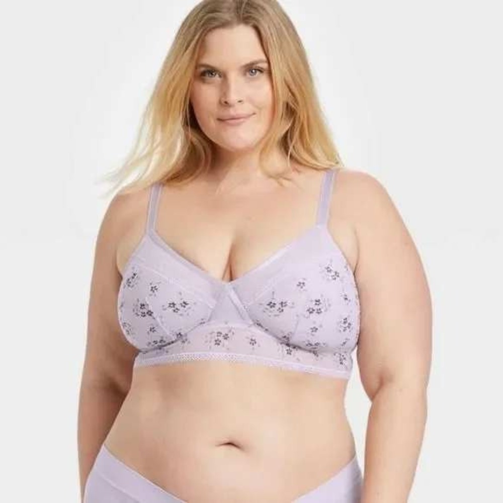 Auden Unlined Lace Bralette S Lavender Grey Floral Mesh Adjustable Straps